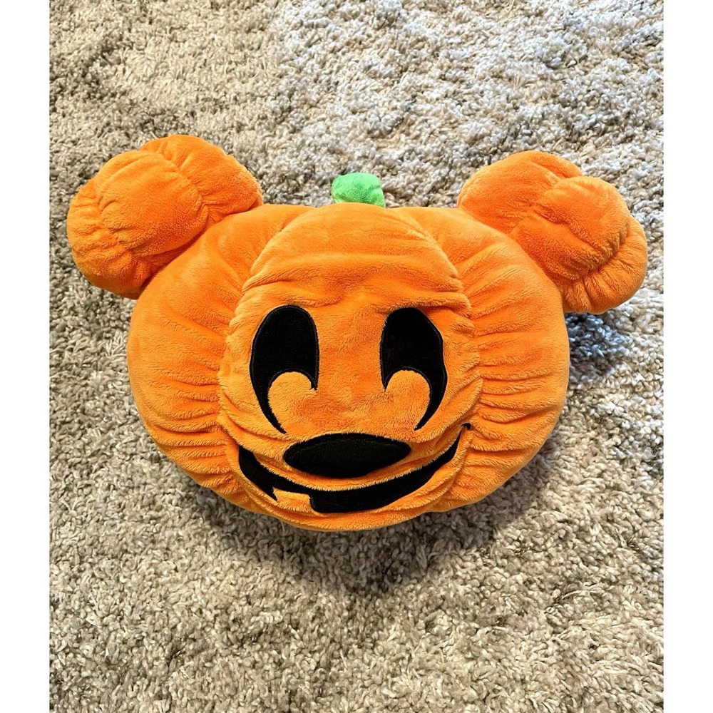 Disney Mickey Mouse Pumpkin Halloween Plush Pillow Jack O Lantern Decor 12"